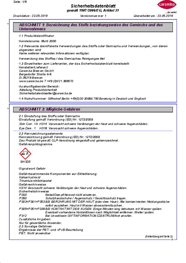 Industriereiniger Multi 2000 10l Konzentrat Kanister CARAMBA