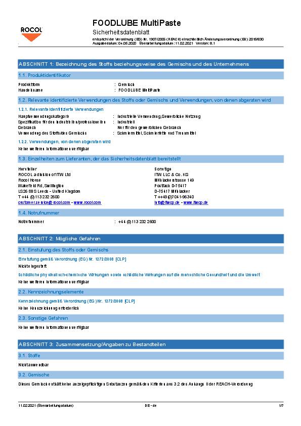 Anti-Seize-Schmierpaste FOODLUBE® MultiPaste 500g weiß Dose ROCOL 6 Dosen