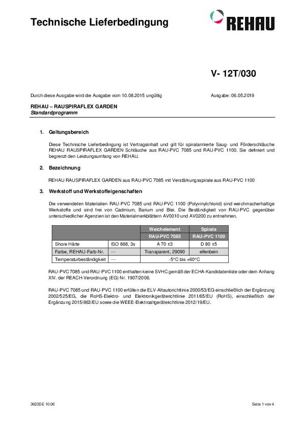 Saugschlauch-Garnitur RAUSPIRALFLEX L.7m ID 22mm AD 27,2mm Rl.REHAU