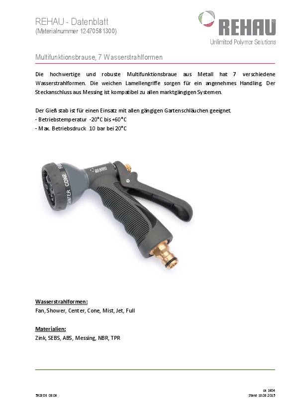 Multifunktionsbrause Stecksystem REHAU