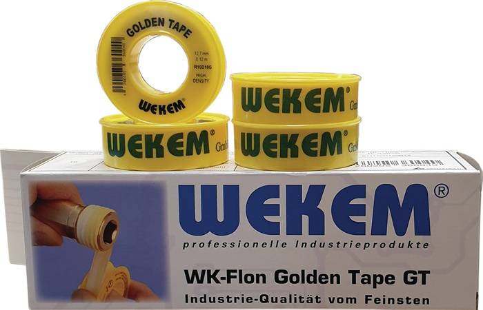 PTFE Dichtband Golden Tape L12m B12,7mm D0,1mm 100g/m² Spule WEKEM
