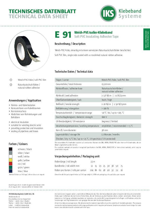 Isolierband E91 schwarz L.33m B.19mm Rl.IKS