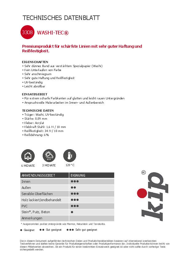 Abdeckband 3308 WASHI-TEC®Premium Plus Goldkrepp® glatt gelb L.50m B.36mm Rl.KIP 6 Stück