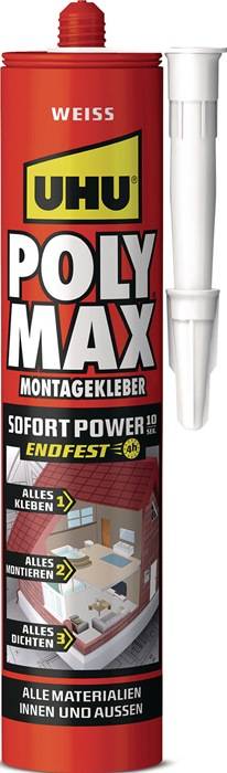 Kleb- u.Dichtstoff POLY MAX 10 SEK SOFORT POWER weiß 425g Kartusche UHU 12 Kartuschen