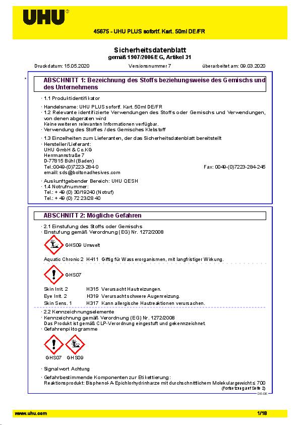 2K-Epoxidharzklebstoff PLUS SOFORTFEST 57g farblos Doppelkart.UHU 6 Stück