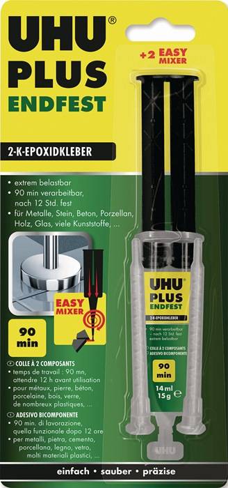 2K-Epoxidharzklebstoff PLUS ENDFEST 15g gelblich Doppelspritze UHU 6 Stück