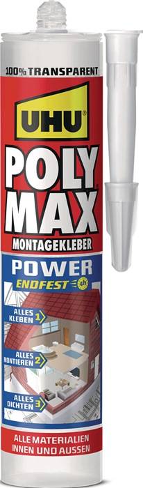 Kleb-/Dichtstoff POLY MAX POWER glasklar 300g Kartusche UHU 12 Kartuschen