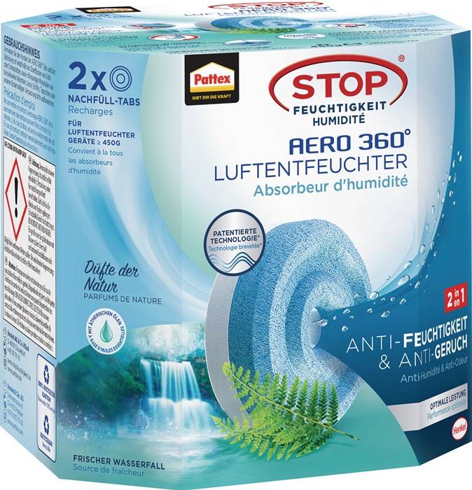 Luftentfeuchter Aero 360 2 Tabs à 450g AHAWF Waterfall Freshness Pk.PATTEX 12 Stück