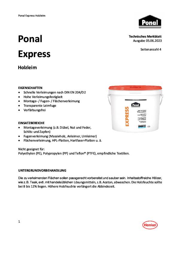 Holzleim Express 225g EN 204: D1,D2 Flasche PONAL 12 Stück