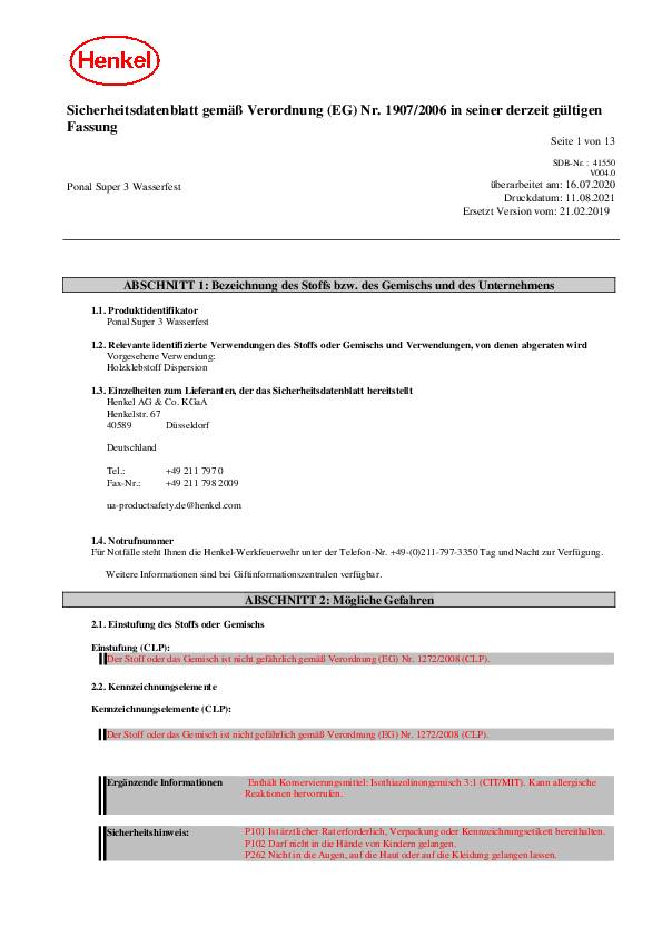 Holzleim Wasserfest/Super 3 760g EN 204: D3 Dose PONAL 12 Dosen