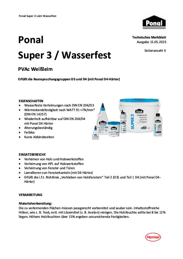 Holzleim Wasserfest/Super 3 5kg EN 204: D3 Eimer PONAL