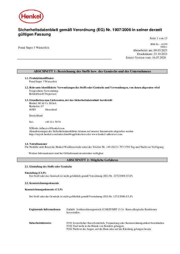Holzleim Wasserfest/Super 3 5kg EN 204: D3 Eimer PONAL