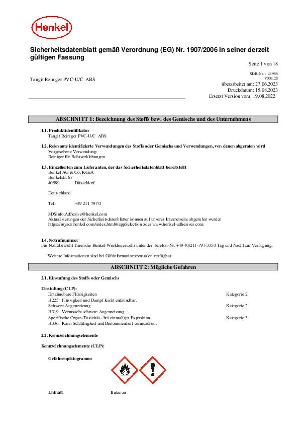 Spezialreiniger PVC-U/PVC-C/ABS 1000 ml Dose TANGIT 12 Dosen