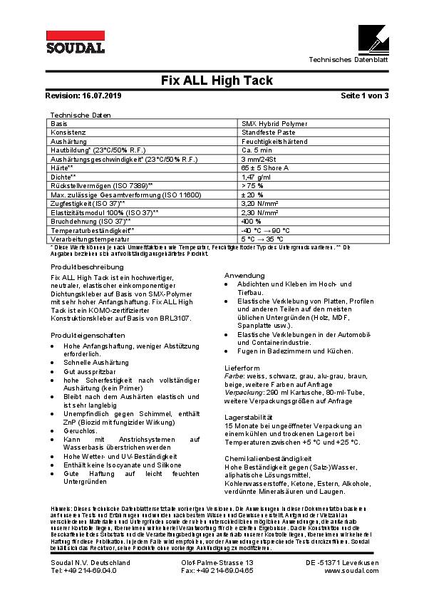 1K-Hybrid-Polymer Fix All HT weiß 420g Kartusche SOUDAL 12 Kartuschen