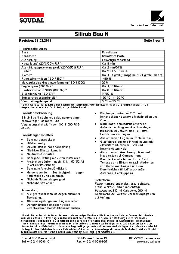 Silikondichtstoff Silirub Bau N transp.600 ml Btl.SOUDAL 12 Stück