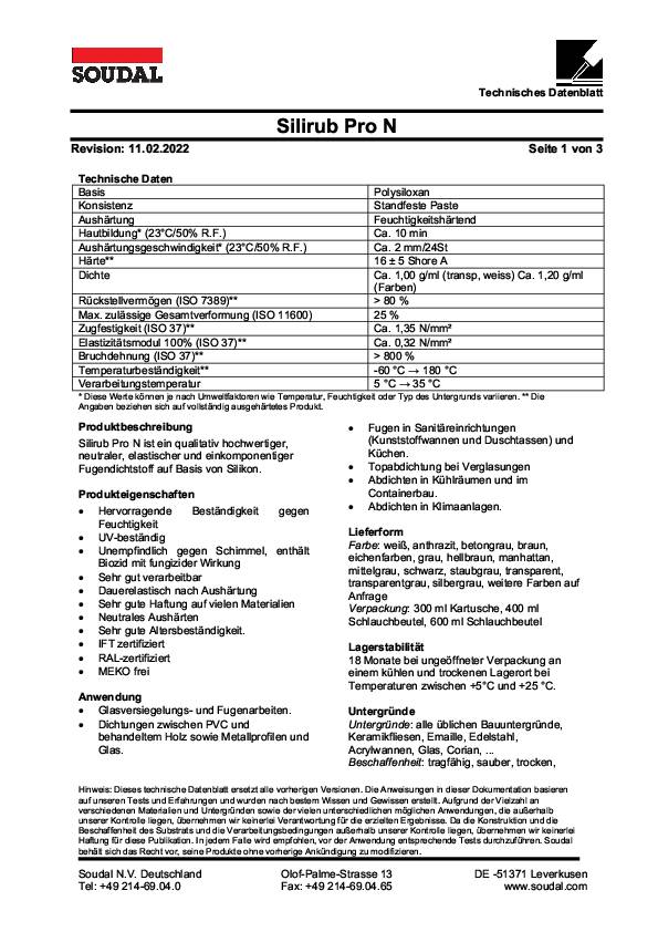 Silikondichtstoff Silirub ProN schwarz 300ml Kartusche SOUDAL 15 Kartuschen