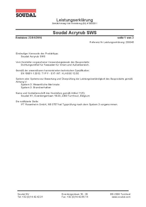 Acryl Acryrub SWS 310 ml weiß Kartusche SOUDAL 15 Kartuschen