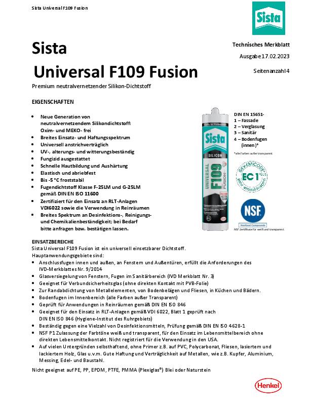 Silikondichtstoff F109 Fusion anthrazit 300 ml Kartusche SISTA 12 Kartuschen