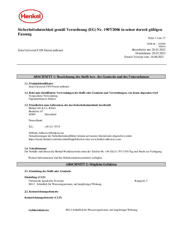 Silikondichtstoff F109 Fusion anthrazit 300 ml Kartusche SISTA 12 Kartuschen