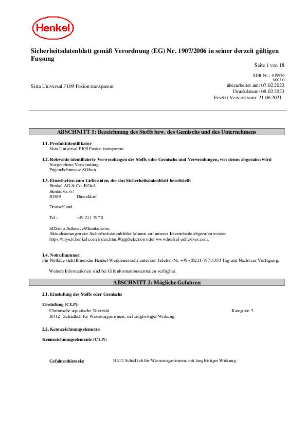 Silikondichtstoff F109 Fusion transp.300 ml Kartusche SISTA 12 Kartuschen