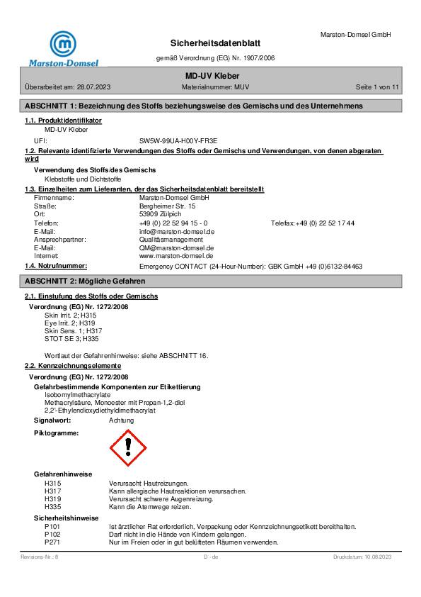 UV-Reparatur-Klebstoff MD UV-Star 3g Kleber /1 UV-Leuchte transp.Set MARSTON 8 Stück