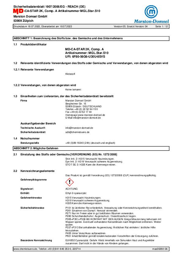 2K-Cyanacrylatklebstoff MD CA-Star 10g transp.Doppelspritze MARSTON