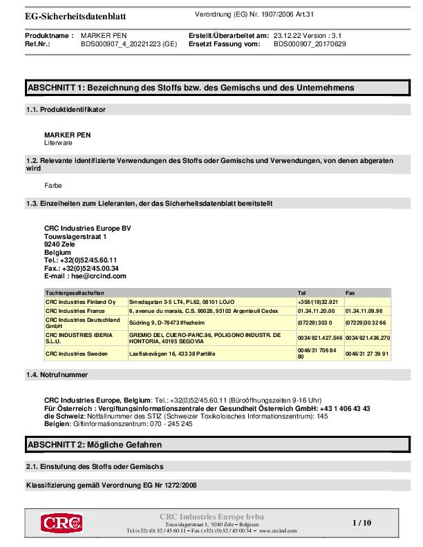 Permanentmarker MARKERPEN rot Strich-B.1-4,5mm Schreibspitze wasserfest CRC 12 Stück