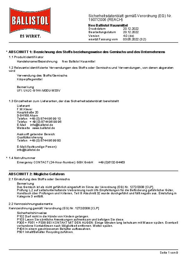 Hautpflegeöl Neo-Ballistol o.Konservierungsstoffe 100 ml Flasche BALLISTOL 6 Stück