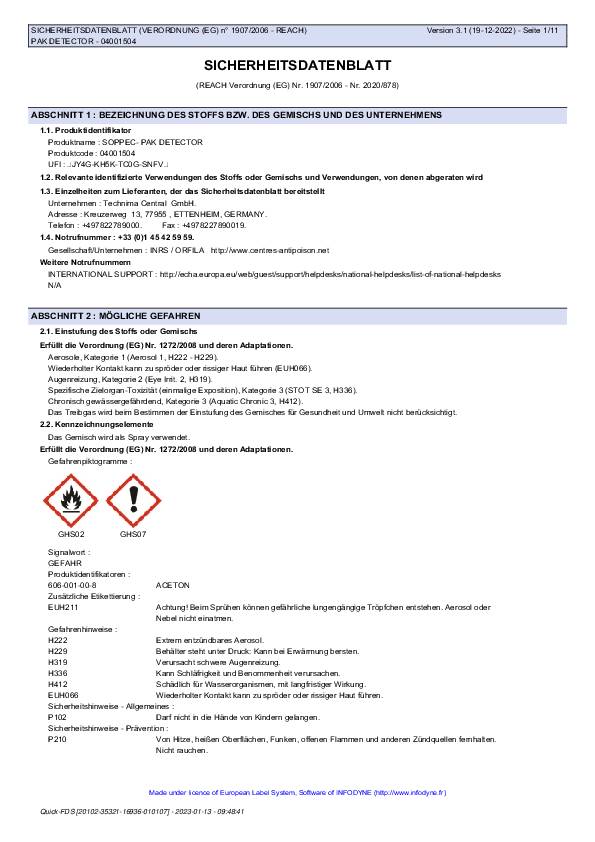 PAK-Detector weiß 500 ml Spraydose SOPPEC 12 Dosen