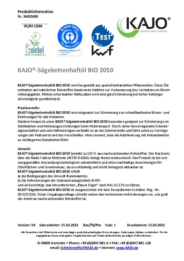 Sägekettenhaftöl BIO 2000 76 mm²/s (bei 40GradC) 5l Kanister KAJO
