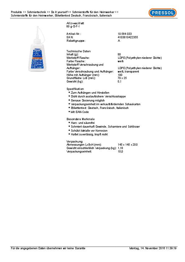 Allzweckfett 80g Spritzflasche PRESSOL