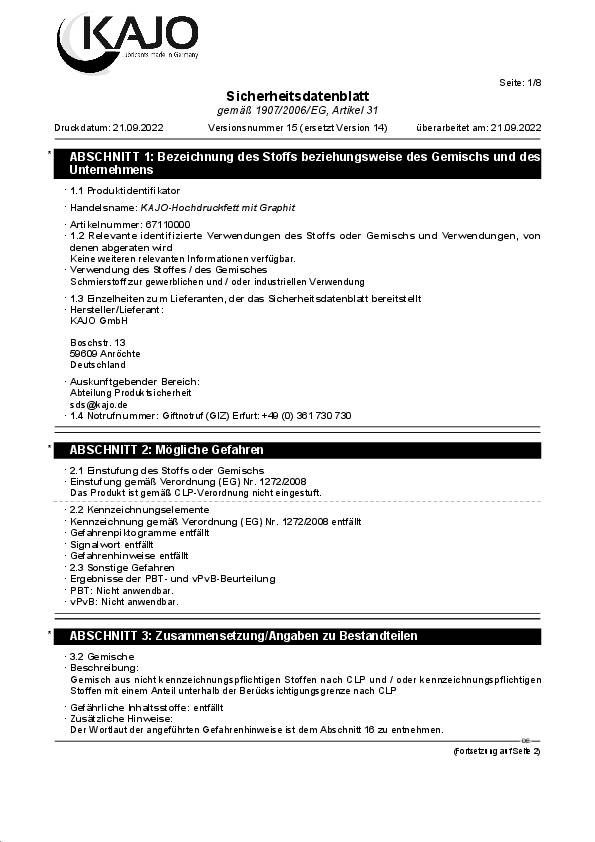 Hochdruckfett graphitiert 400g schwarz Kartusche KAJO 24 Kartuschen