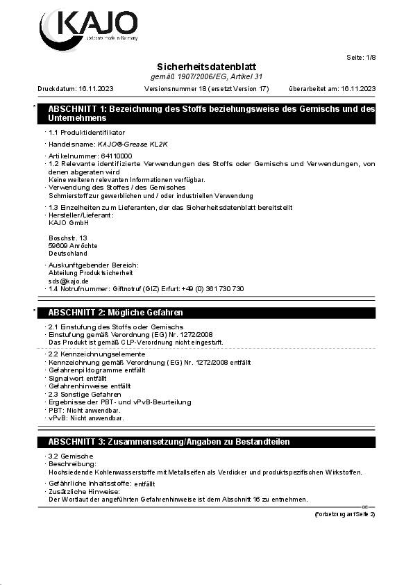 Mehrzweckfett 500g hell Schraubkartusche KAJO 20 Kartuschen