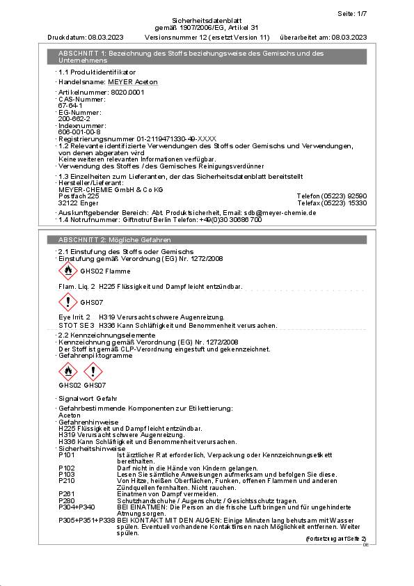 Aceton 12l Kanister MEYER