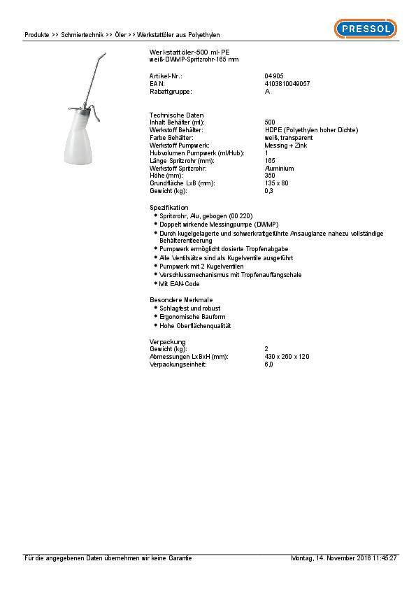Spritzöler HDPE 500 ml Doppelpumpe PRESSOL