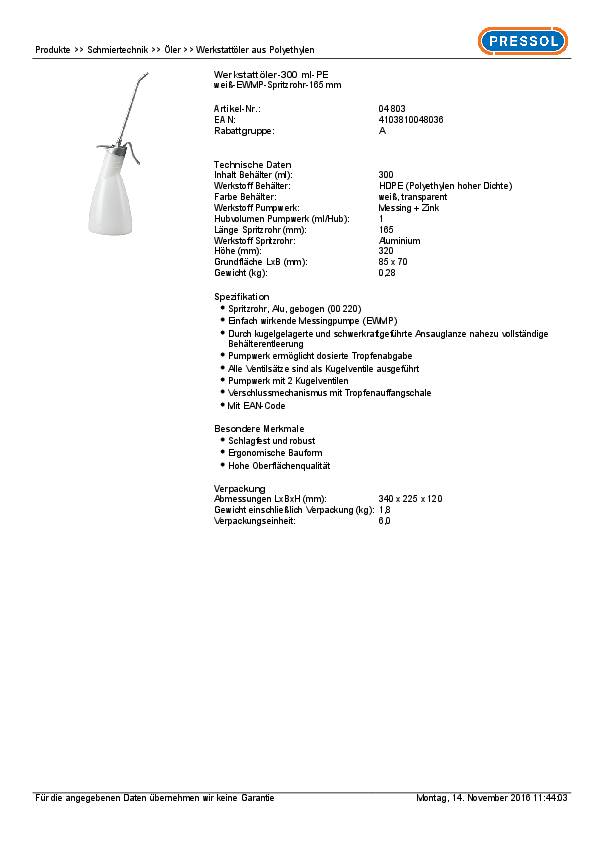 Spritzöler HDPE 300 ml einfache Pumpe PRESSOL