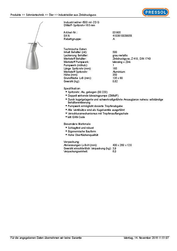 Industrieöler Zinkdruckg.500 ml Doppelpumpe PRESSOL