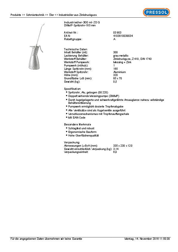 Industrieöler Zinkdruckg.300 ml Doppelpumpe PRESSOL