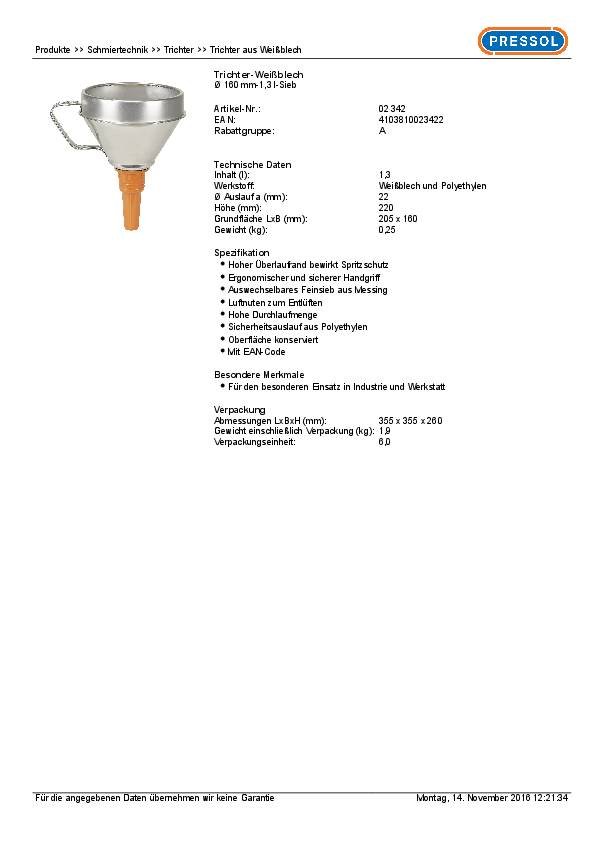 Trichter 160mm MET 1,2l PRESSOL