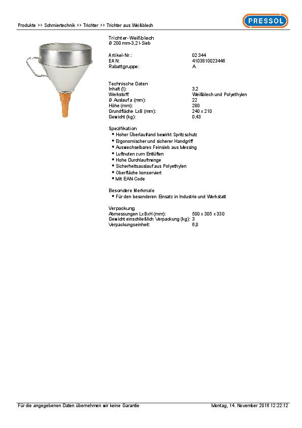 Trichter 200mm MET 3,2l PRESSOL