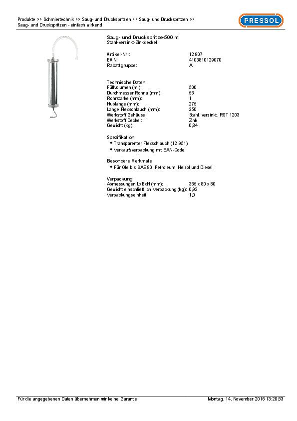 Saug- u.Druckspritze STA verz.Fassungsvermögen 500 ml PRESSOL