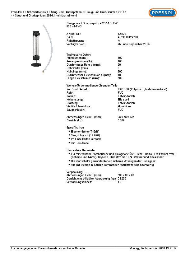 Saug- u.Druckspritze Ku.Fassungsvermögen 500 ml PRESSOL