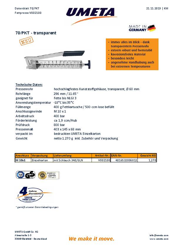 Handhebelölpresse f.loses Fett/Öl 500 cm³ UMETA