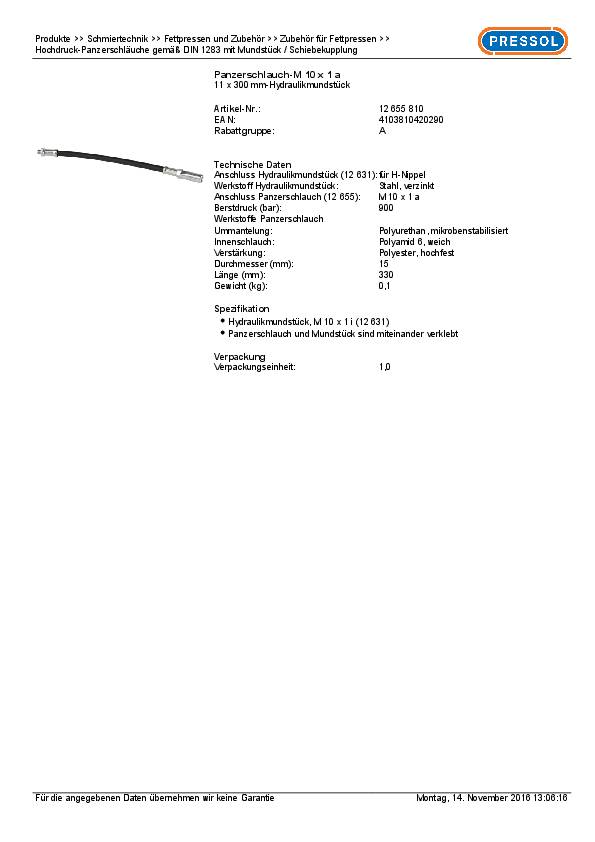Panzerschlauch AD 11mm L.0,3m M10x1 schwarz Gum.PRESSOL