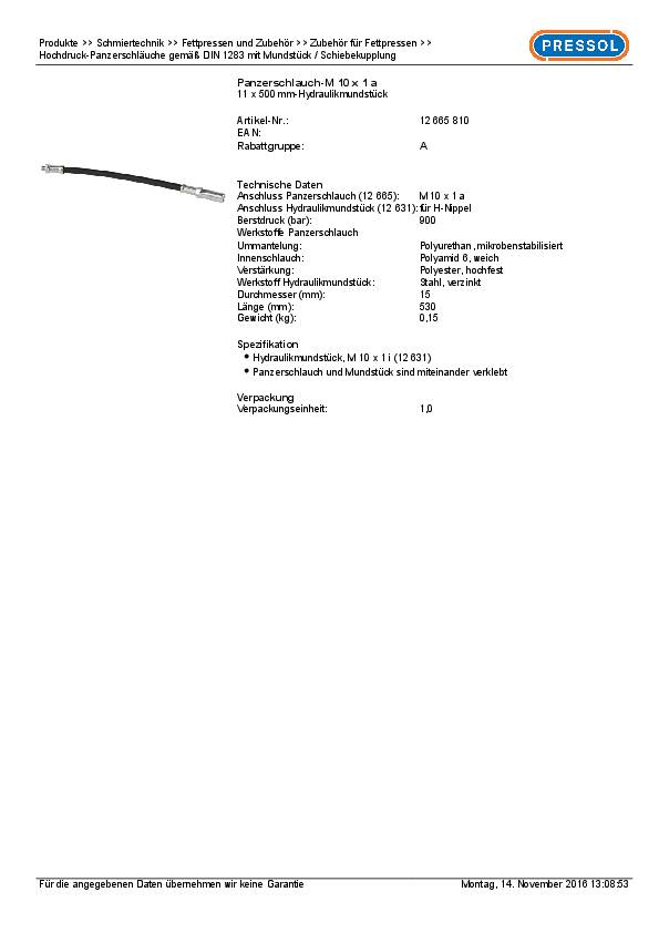 Panzerschlauch AD 11mm L.0,5m M10x1 schwarz Gum.PRESSOL