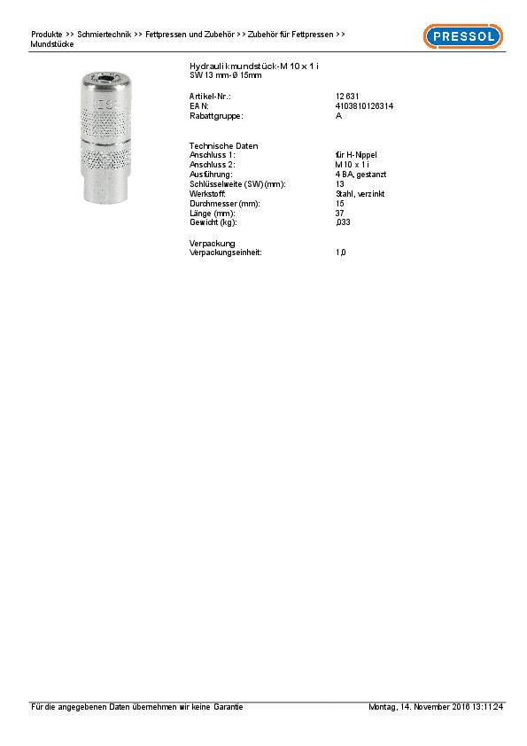 Hydraulikmundstück M10x1 PRESSOL