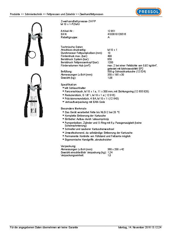 Zweihandfettpresse ZHFP f.500g Schraubkartuschen PRESSOL