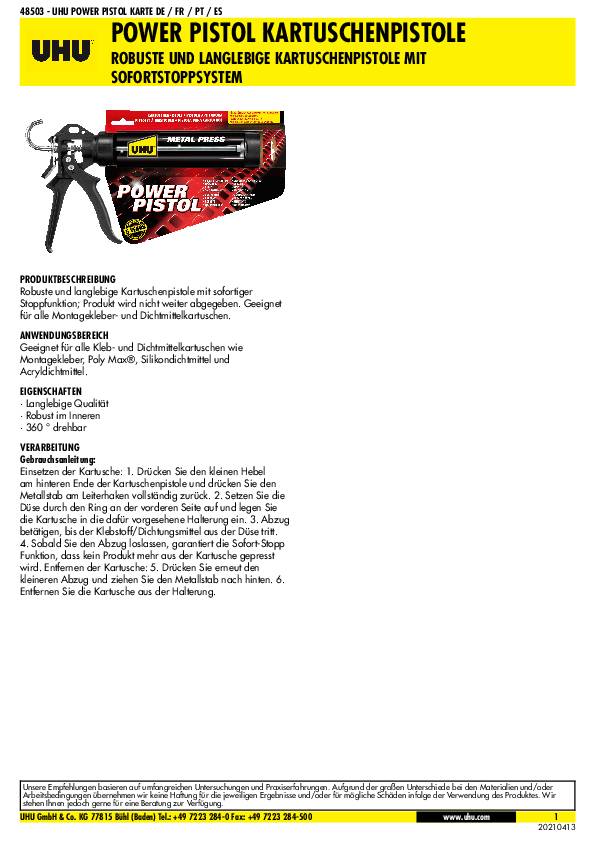 Kartuschenpresse POWER PISTOL MET 360 Grad drehb.UHU 6 Kartuschen