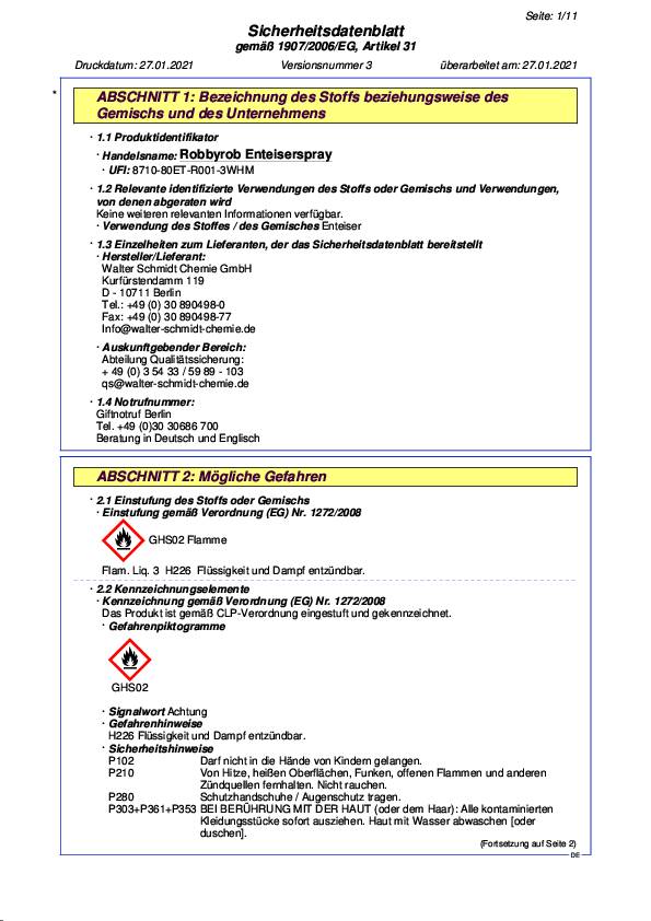 Scheibenenteiser 500ml Sprühflasche ROBBYROB