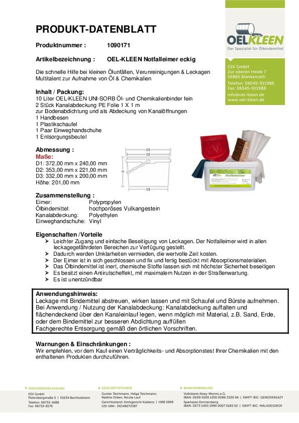 Notfalleimer Inh.7-tlg.bindet b.max.3 l/Eimer Eimer OEL-KLEEN